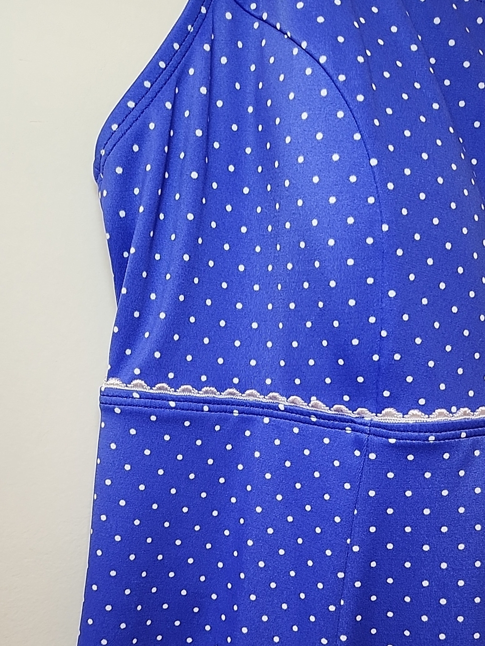 L.L. Bean One Piece Swimsuit Dress Long Polka Dot Blue White Size 14 - Picture 6 of 15